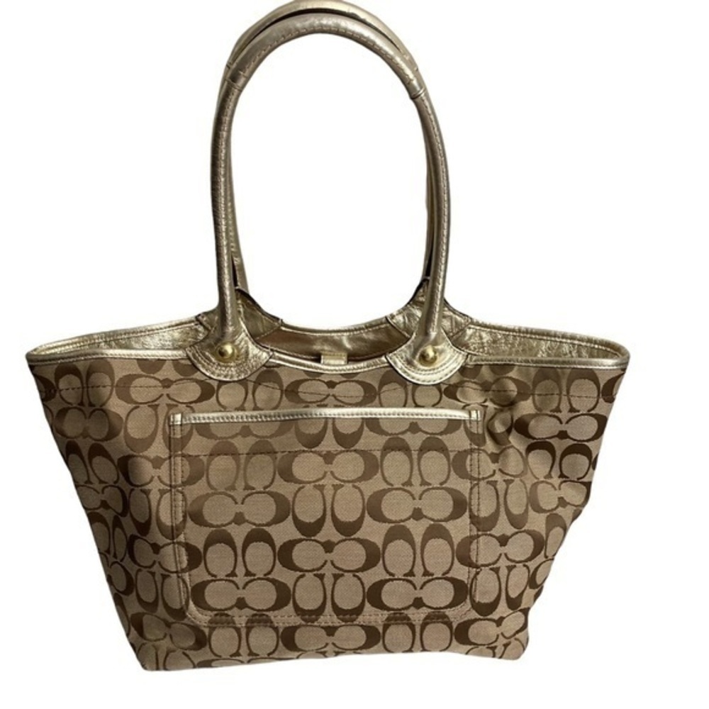 Coach Bleecker Rare Floral Signature Applique F16276 Gold Khaki Brown Tote - Picture 3 of 14